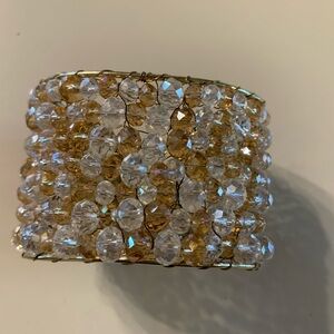 Gold and White Chunky Cuff Bracelet with Crystal Beads